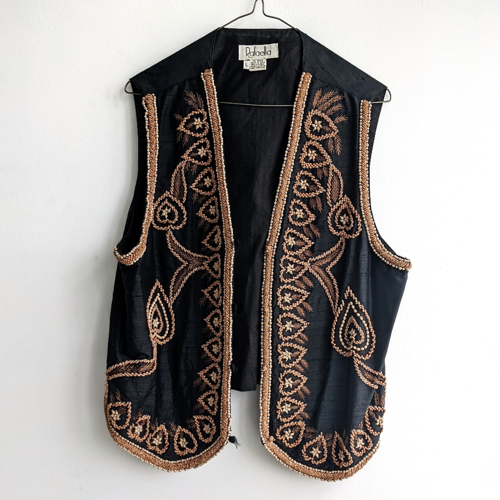 Vintage Rafaella beaded silk vest Size large